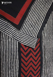 Neeraja Jaipur Black Hand Block Printed 100% Cotton Saree - Seven Sarees - Saree - Seven Sarees