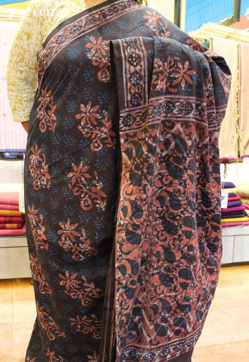 Neerja Jaipur Blue Hand Block Printed 100% Cotton Saree - Seven Sarees - Saree - Seven Sarees