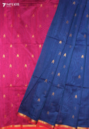 Neranvi Maheshwari Handloom Blue Silk Cotton Saree - Seven Sarees - Seven Sarees