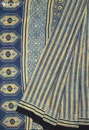 Neshal Kutch Blue Pure Handmade Ajrakh 100% Cotton Saree - Seven Sarees - Saree - Seven Sarees