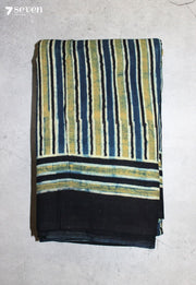 Neshal Kutch Blue Pure Handmade Ajrakh 100% Cotton Saree - Seven Sarees - Saree - Seven Sarees