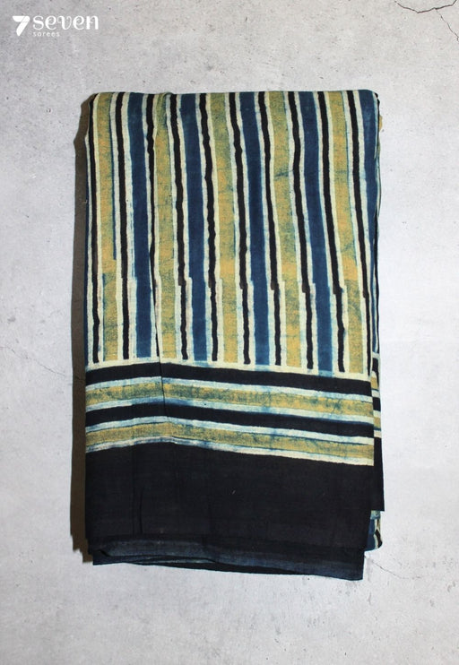 Neshal Kutch Blue Pure Handmade Ajrakh 100% Cotton Saree - Seven Sarees - Saree - Seven Sarees