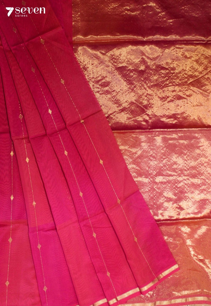 Nidhara Maheshwari Handloom Pink Silk Cotton Saree - Seven Sarees - Seven Sarees