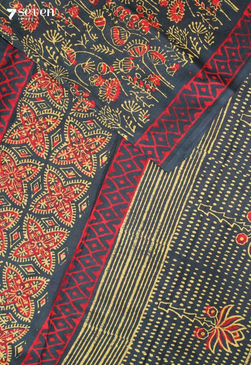 Nilusha Jaipur Green Hand Block Printed 100% Cotton Saree - Seven Sarees - Saree - Seven Sarees