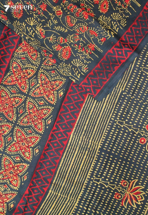 Nilusha Jaipur Green Hand Block Printed 100% Cotton Saree - Seven Sarees - Saree - Seven Sarees