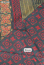 Nilusha Jaipur Green Hand Block Printed 100% Cotton Saree - Seven Sarees - Saree - Seven Sarees