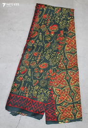 Nilusha Jaipur Green Hand Block Printed 100% Cotton Saree - Seven Sarees - Saree - Seven Sarees