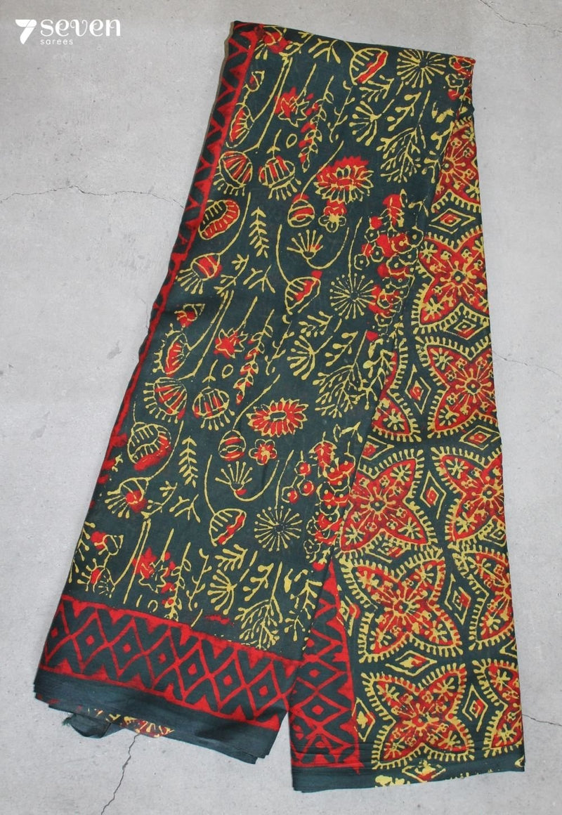 Nilusha Jaipur Green Hand Block Printed 100% Cotton Saree - Seven Sarees - Saree - Seven Sarees