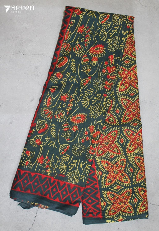 Nilusha Jaipur Green Hand Block Printed 100% Cotton Saree - Seven Sarees - Saree - Seven Sarees