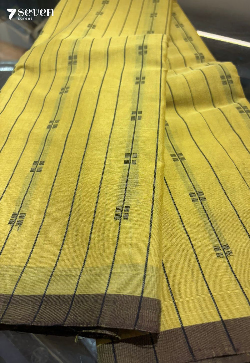 Nira Signature Seven Handloom Yellow Bangalore Pure Cotton Saree - Seven Sarees - Saree - Seven Sarees