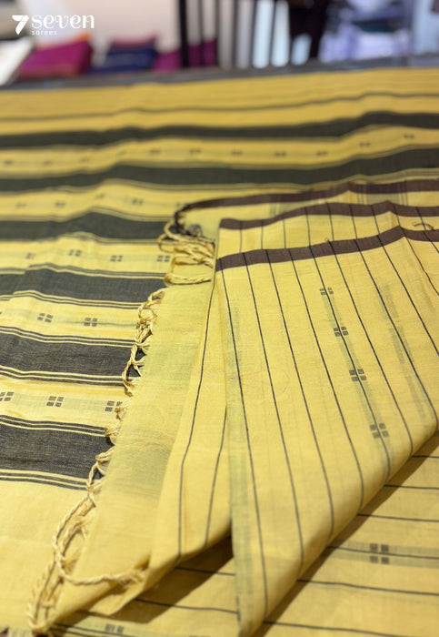 Nira Signature Seven Handloom Yellow Bangalore Pure Cotton Saree - Seven Sarees - Saree - Seven Sarees