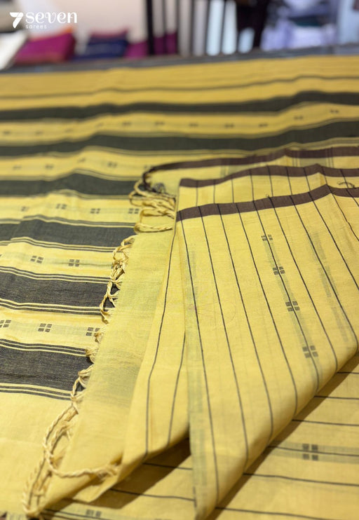 Nira Signature Seven Handloom Yellow Bangalore Pure Cotton Saree - Seven Sarees - Saree - Seven Sarees