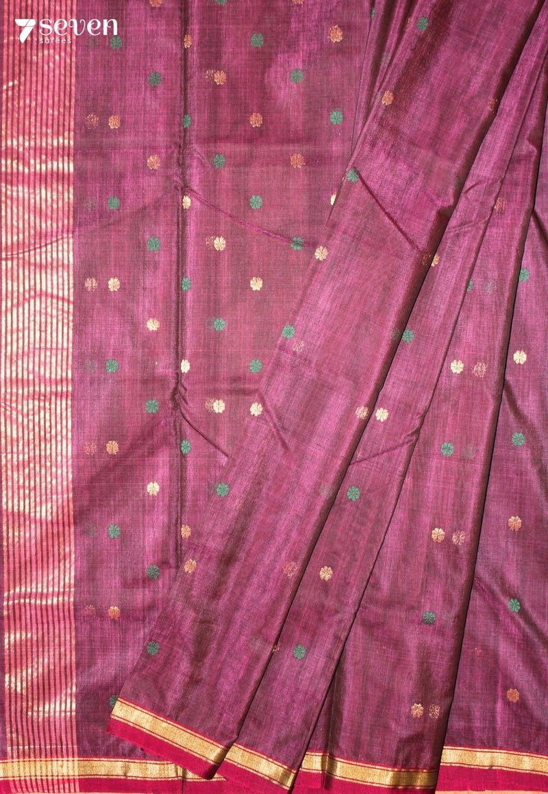 Nishera Chanderi Handloom Dark Pink Silk Cotton Saree - Seven Sarees - Seven Sarees