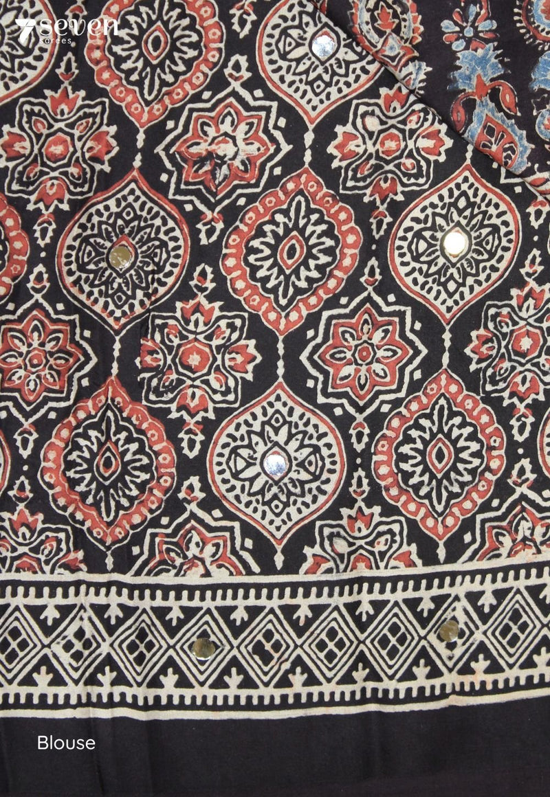 Nishkala Kutch Black Pure Handmade Ajrakh Modal with Handpasted Mirrors - view 4