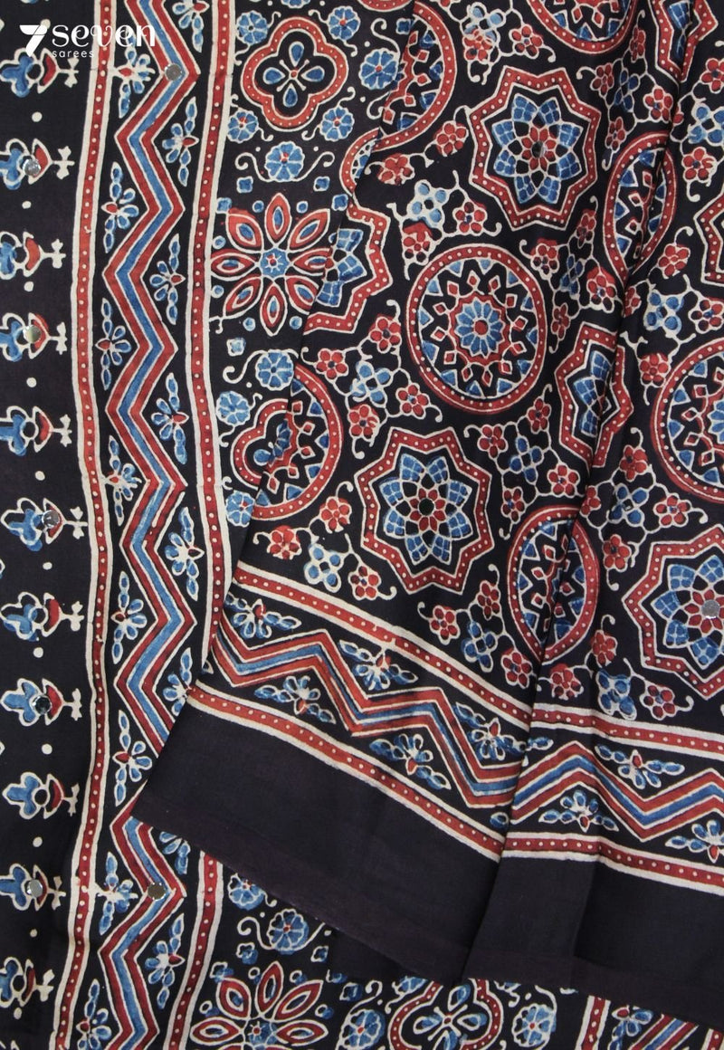 Nishkala Kutch Black Pure Handmade Ajrakh Modal with Handpasted Mirrors - view 5