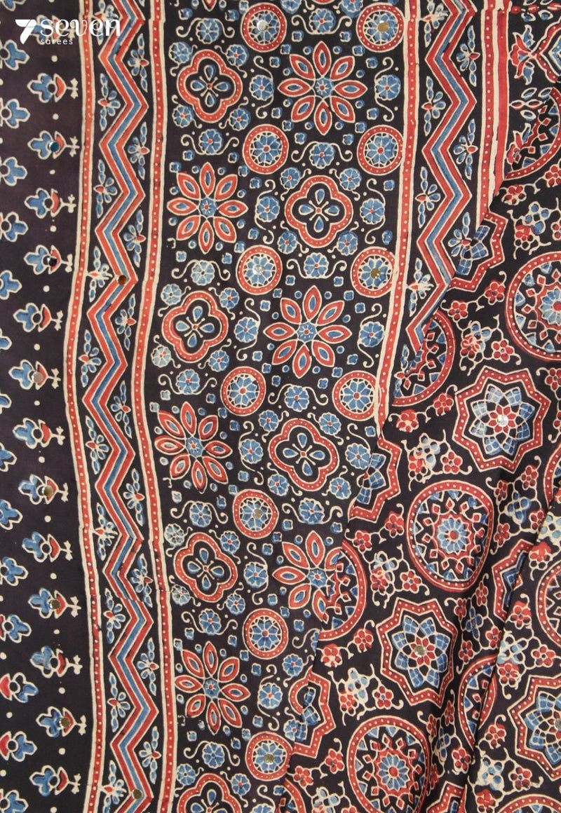 Nishkala Kutch Black Pure Handmade Ajrakh Modal with Handpasted Mirrors - view 3