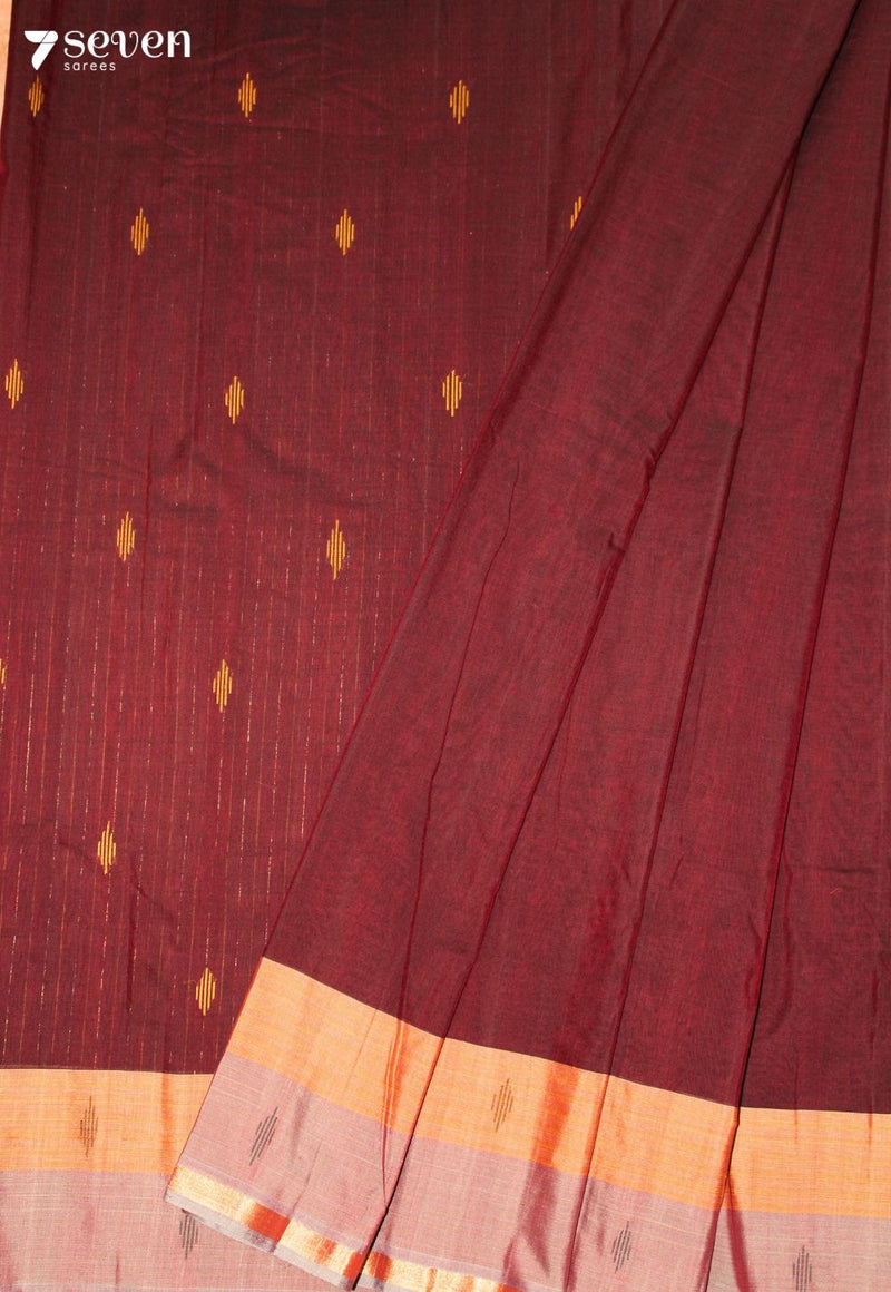 Nishmita Signature Seven Handloom Maroon Bangalore Pure Cotton Saree - view 1