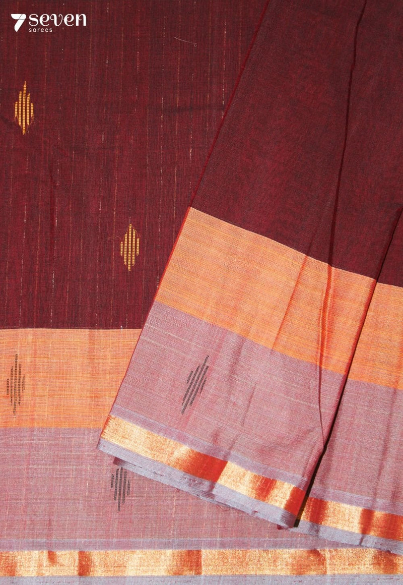Nishmita Signature Seven Handloom Maroon Bangalore Pure Cotton Saree - view 5