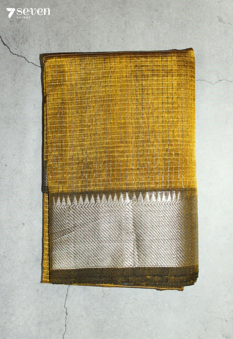 Nivartha Mangalagiri Handloom Mustard Silk Cotton Checked Saree - Seven Sarees - Saree - Seven Sarees