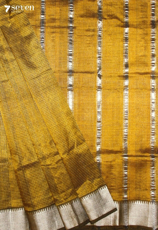 Nivartha Mangalagiri Handloom Mustard Silk Cotton Checked Saree - Seven Sarees - Saree - Seven Sarees