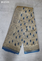 Nivasha Jaipur Off White Hand Block Printed Silk Cotton Saree - Seven Sarees - Saree - Seven Sarees