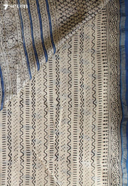 Nivasha Jaipur Off White Hand Block Printed Silk Cotton Saree - Seven Sarees - Saree - Seven Sarees