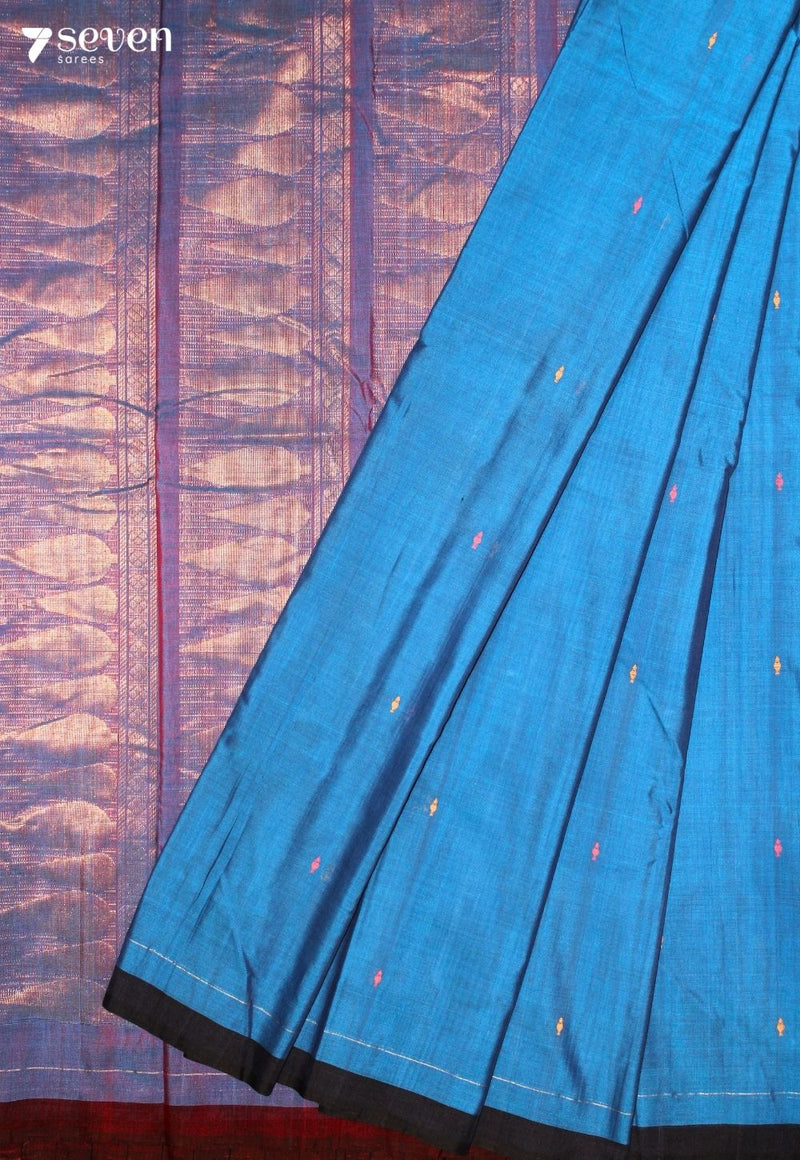 Niveli Signature Seven Handloom Blue Bangalore Pure Cotton Saree - Seven Sarees - Saree - Seven Sarees