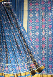 Nivetha Patola Handloom Single Ikkat Blue Pure Silk Saree|Silk Mark Certified - Seven Sarees - Saree - Seven Sarees