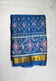 Nivetha Patola Handloom Single Ikkat Blue Pure Silk Saree|Silk Mark Certified - Seven Sarees - Saree - Seven Sarees