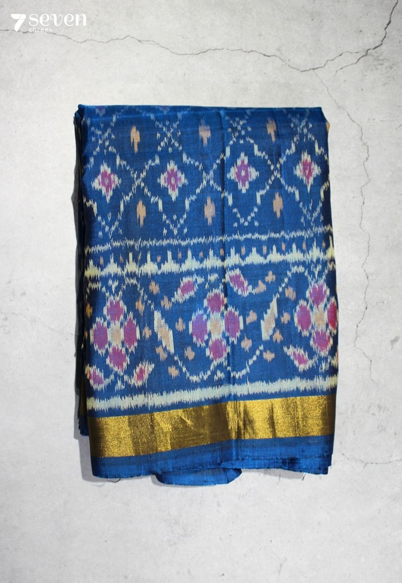 Nivetha Patola Handloom Single Ikkat Blue Pure Silk Saree|Silk Mark Certified - Seven Sarees - Saree - Seven Sarees