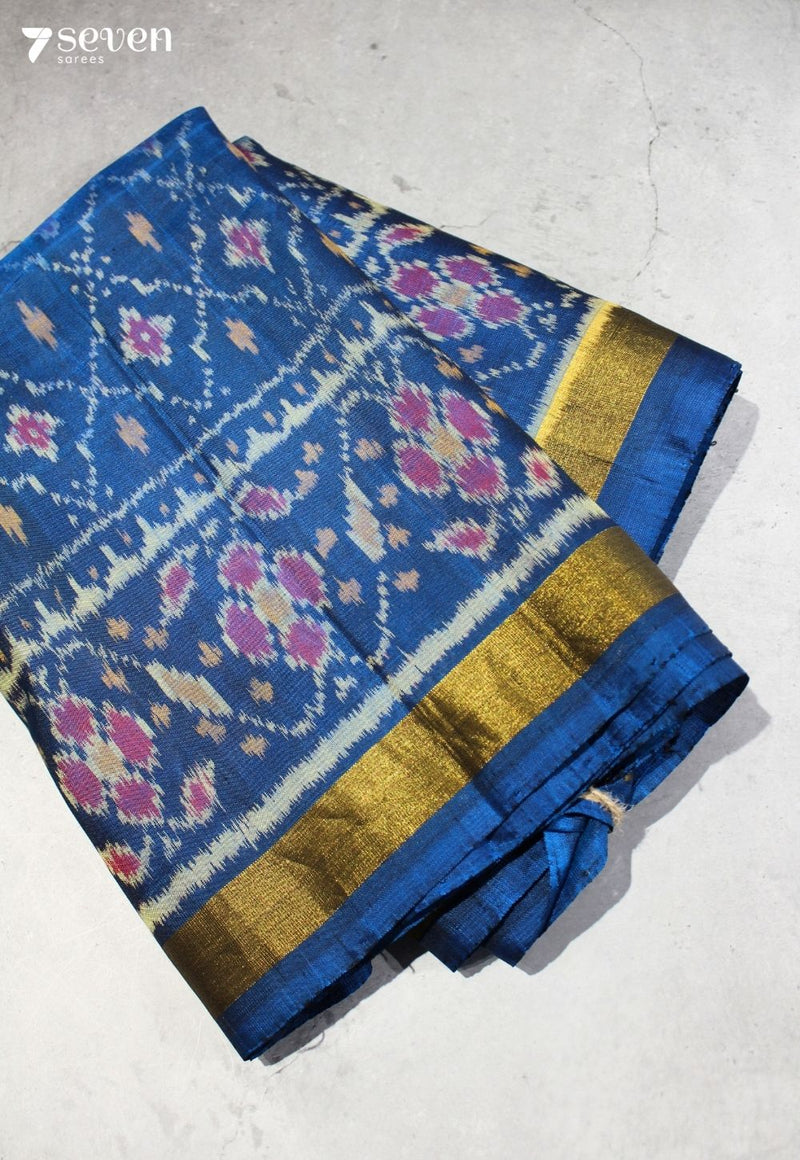 Nivetha Patola Handloom Single Ikkat Blue Pure Silk Saree|Silk Mark Certified - Seven Sarees - Saree - Seven Sarees