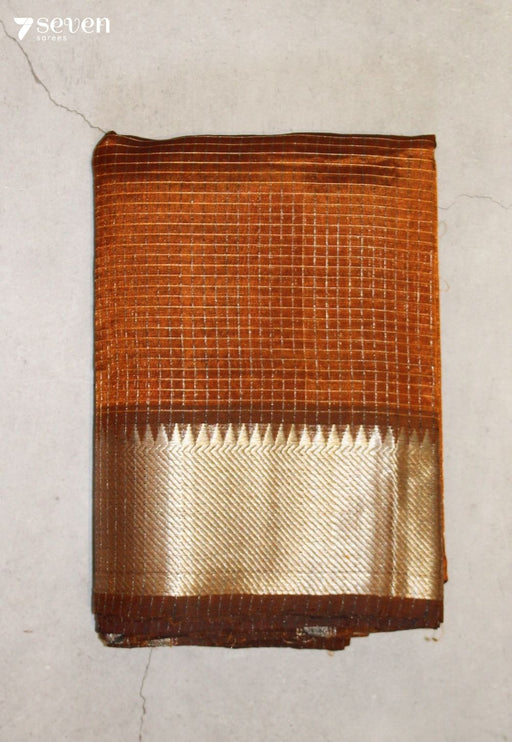 Nivyara Mangalagiri Handloom Mustard Silk Cotton Checked Saree - Seven Sarees - Saree - Seven Sarees
