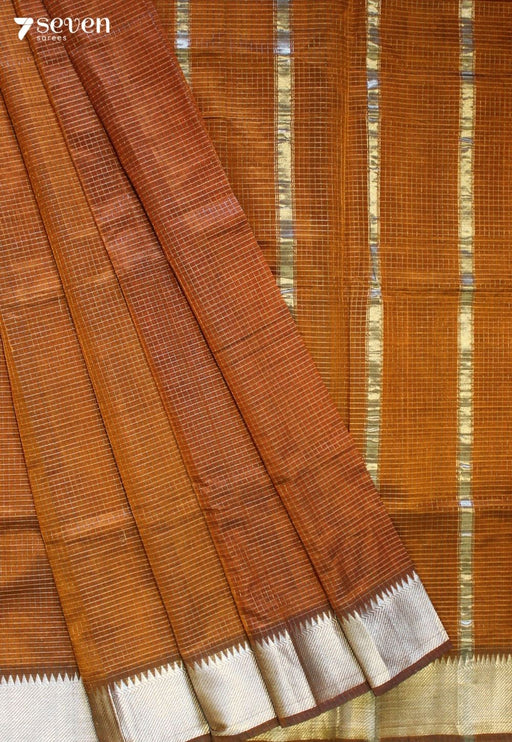 Nivyara Mangalagiri Handloom Mustard Silk Cotton Checked Saree - Seven Sarees - Saree - Seven Sarees