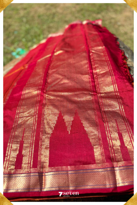 Nugge Signature Seven Handloom Orange/ Red Bangalore Vegan Silk Saree - Seven Sarees - Saree - Seven Sarees