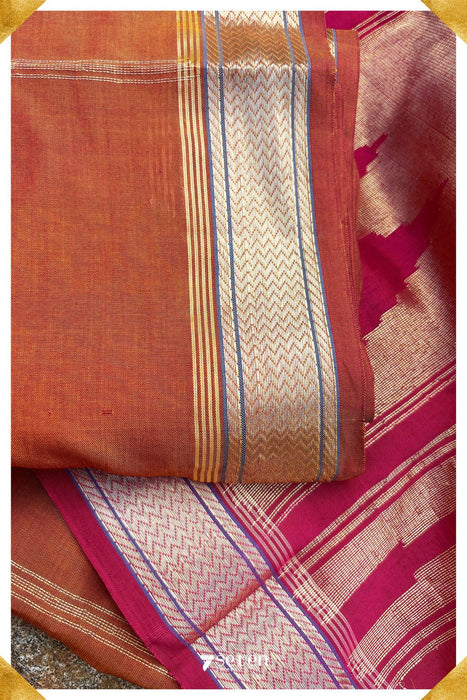 Nugge Signature Seven Handloom Orange/ Red Bangalore Vegan Silk Saree - Seven Sarees - Saree - Seven Sarees