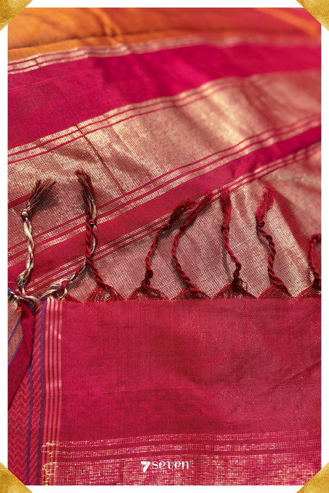 Nugge Signature Seven Handloom Orange/ Red Bangalore Vegan Silk Saree - Seven Sarees - Saree - Seven Sarees