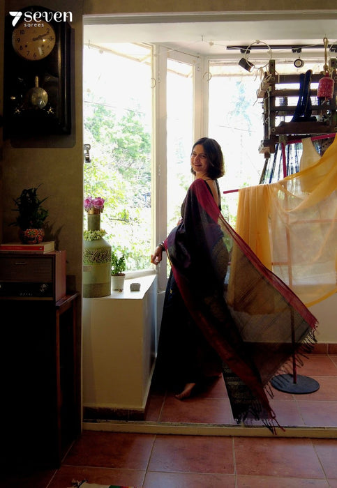 Nyra Signature Seven Handloom Black Bangalore Pure Cotton Saree - Seven Sarees - Saree - Seven Sarees