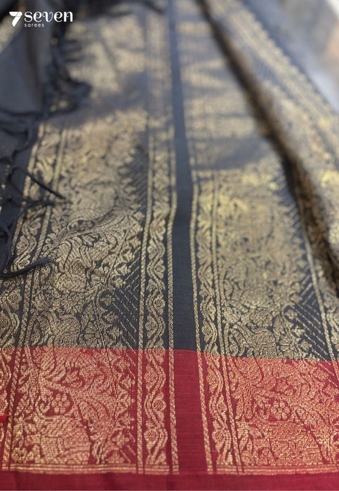 Nyra Signature Seven Handloom Black Bangalore Pure Cotton Saree - Seven Sarees - Saree - Seven Sarees