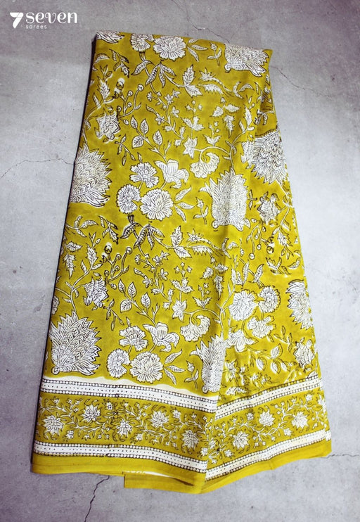 Ojasvi Jaipur Yellow Hand Block Printed 100% Cotton Saree - Seven Sarees - Saree - Seven Sarees