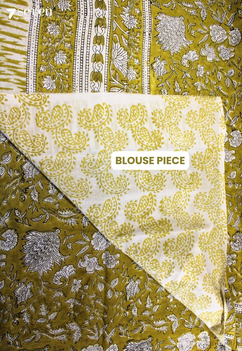 Ojasvi Jaipur Yellow Hand Block Printed 100% Cotton Saree - Seven Sarees - Saree - Seven Sarees