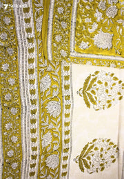 Ojasvi Jaipur Yellow Hand Block Printed 100% Cotton Saree - Seven Sarees - Saree - Seven Sarees
