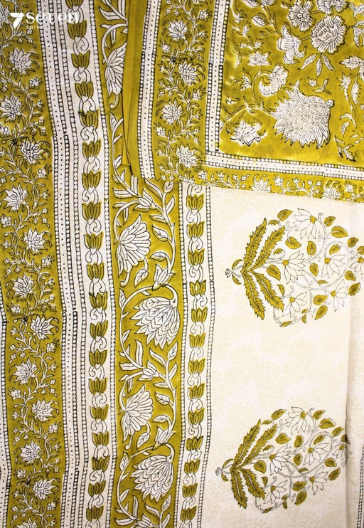 Ojasvi Jaipur Yellow Hand Block Printed 100% Cotton Saree - Seven Sarees - Saree - Seven Sarees