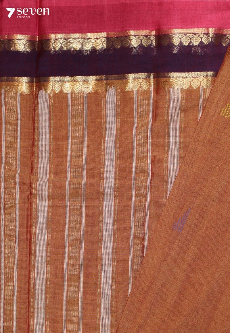 Ojaswini Signature Seven Handloom Orange-Brown Bangalore Pure Cotton Saree - Seven Sarees - Saree - Seven Sarees