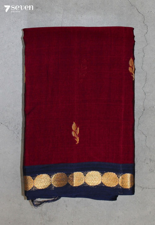 Ojasya Signature Seven Handloom Maroon Bangalore Pure Cotton Saree - Seven Sarees - Saree - Seven Sarees