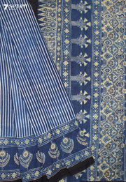 Olikara Kutch Blue Pure Handmade Ajrakh 100% Cotton Saree - Seven Sarees - Saree - Seven Sarees