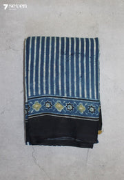 Olikara Kutch Blue Pure Handmade Ajrakh 100% Cotton Saree - Seven Sarees - Saree - Seven Sarees