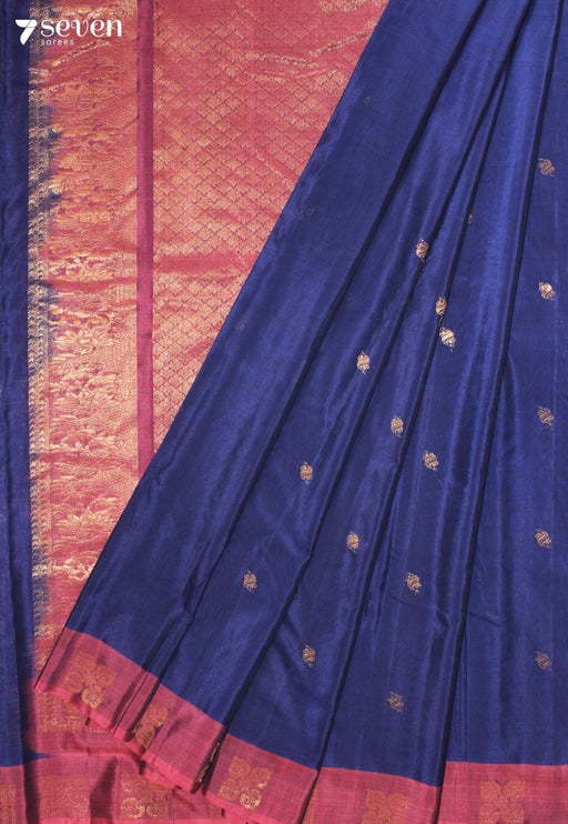 Ooranya Signature Seven Handloom Blue Bangalore Pure Silk Cotton Saree - Seven Sarees - Saree - Seven Sarees