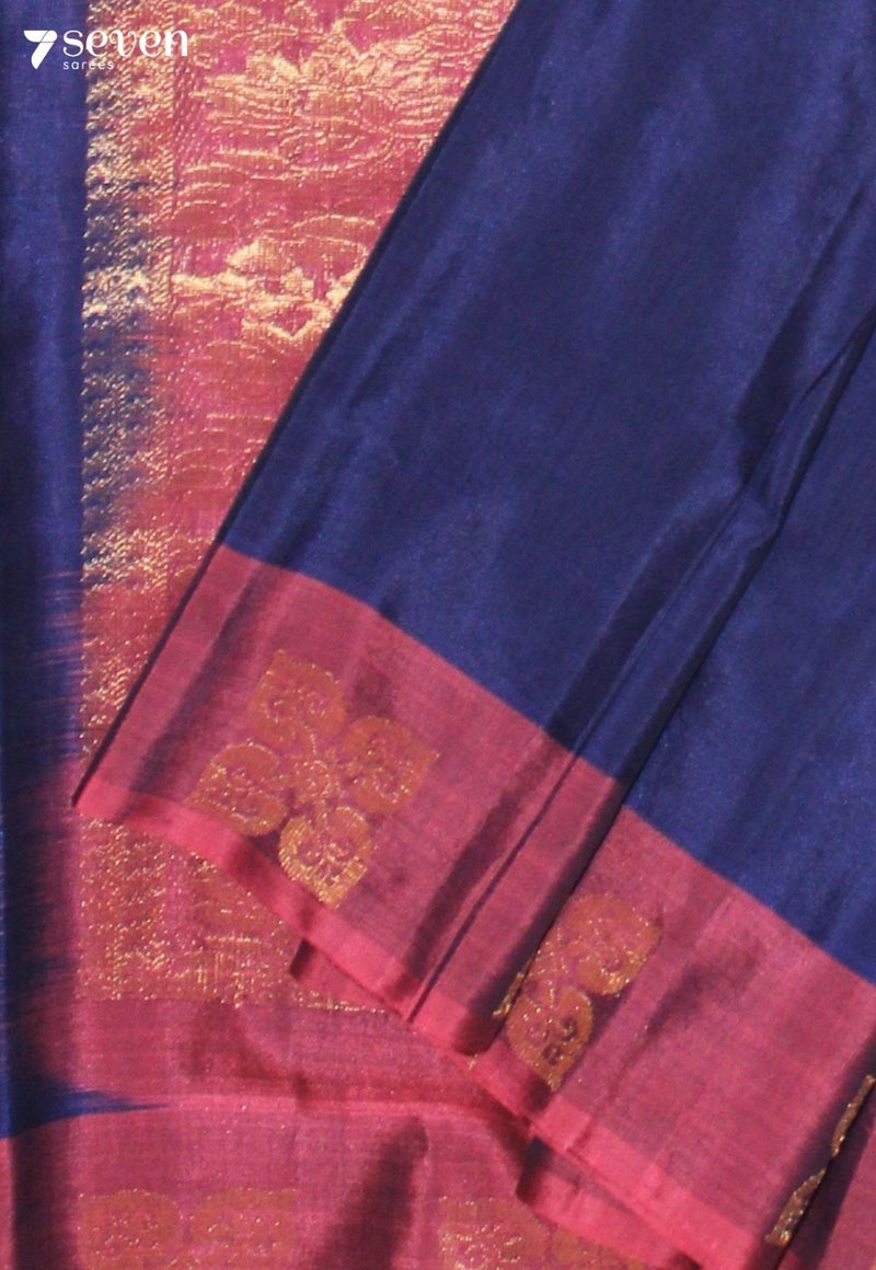 Ooranya Signature Seven Handloom Blue Bangalore Pure Silk Cotton Saree - Seven Sarees - Saree - Seven Sarees
