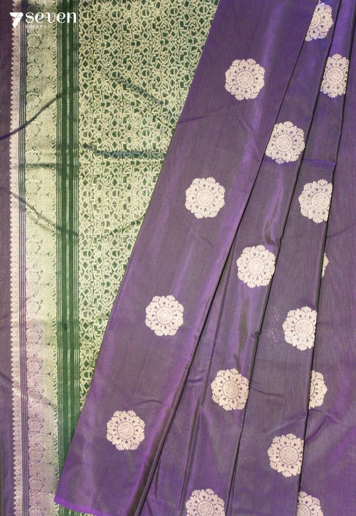 Oorika Signature Seven Handloom Purple Green Bangalore Pure Silk Cotton Saree - Seven Sarees - Saree - Seven Sarees