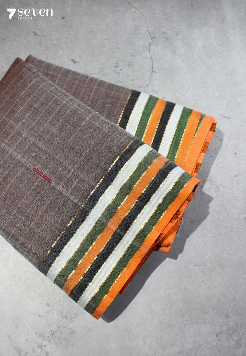 Oorja Signature Seven Handloom Brown Bangalore Pure Cotton Saree - Seven Sarees - Saree - Seven Sarees